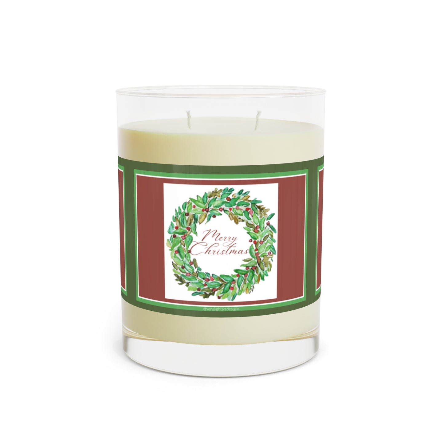 Merry Christmas RED and GREEN Scented Candle - Full Glass, 11oz