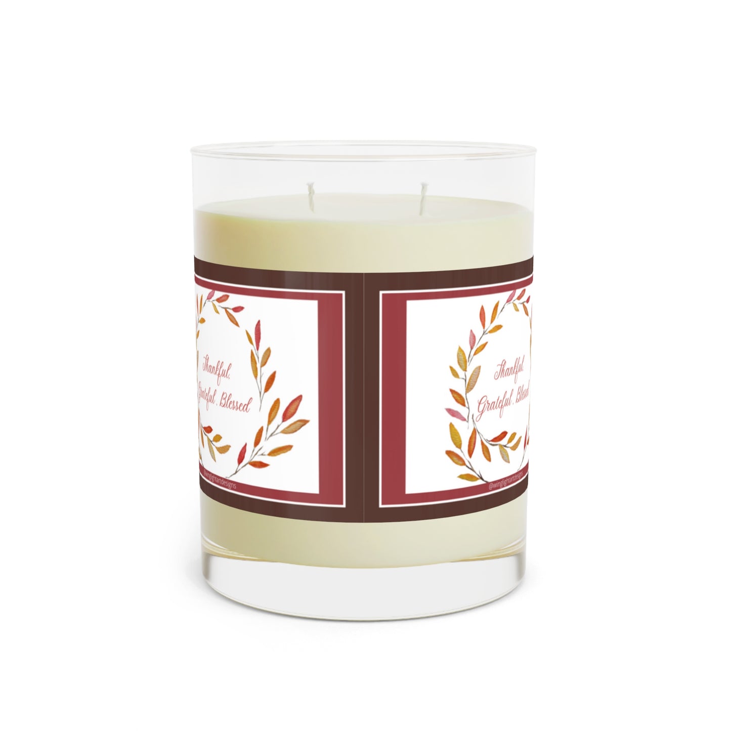 Wing Light Art Designs Grateful Thankful Blessed Burgundy Thanksgiving Scented Candle - Full Glass, 11oz