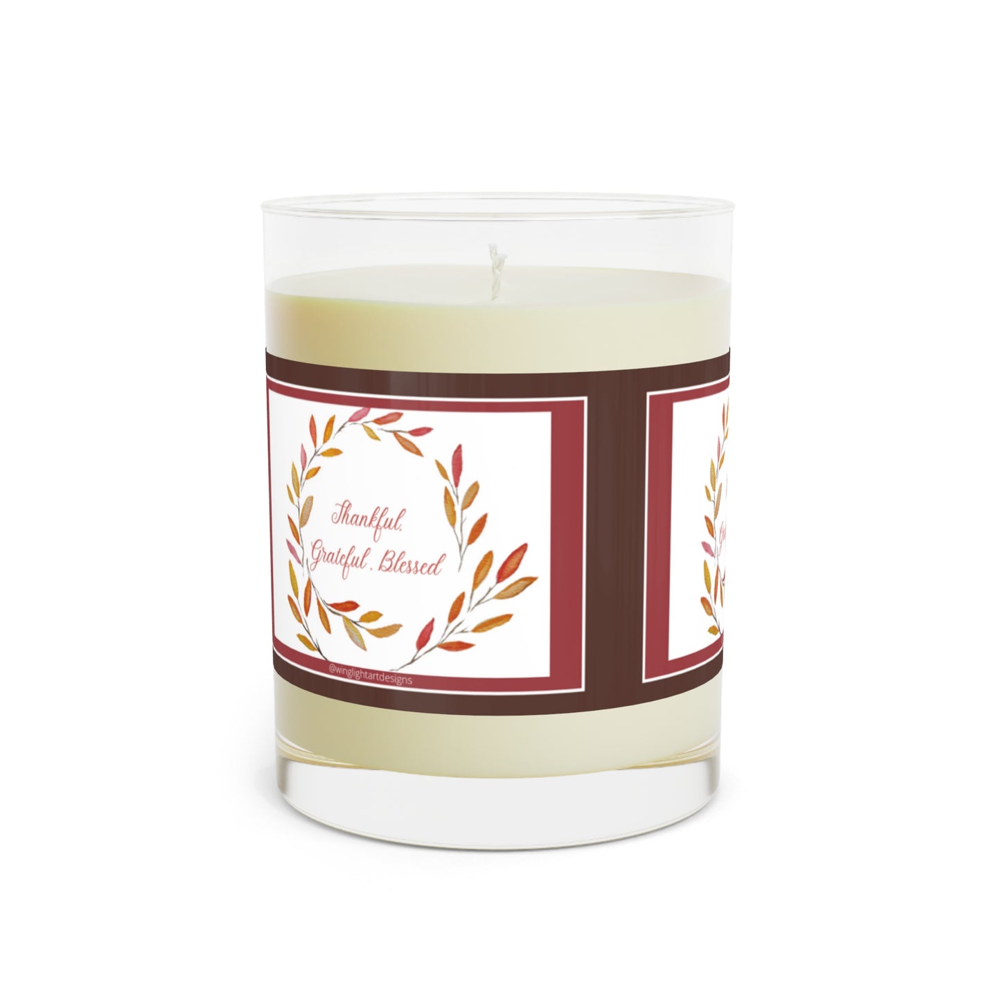 Wing Light Art Designs Grateful Thankful Blessed Burgundy Thanksgiving Scented Candle - Full Glass, 11oz