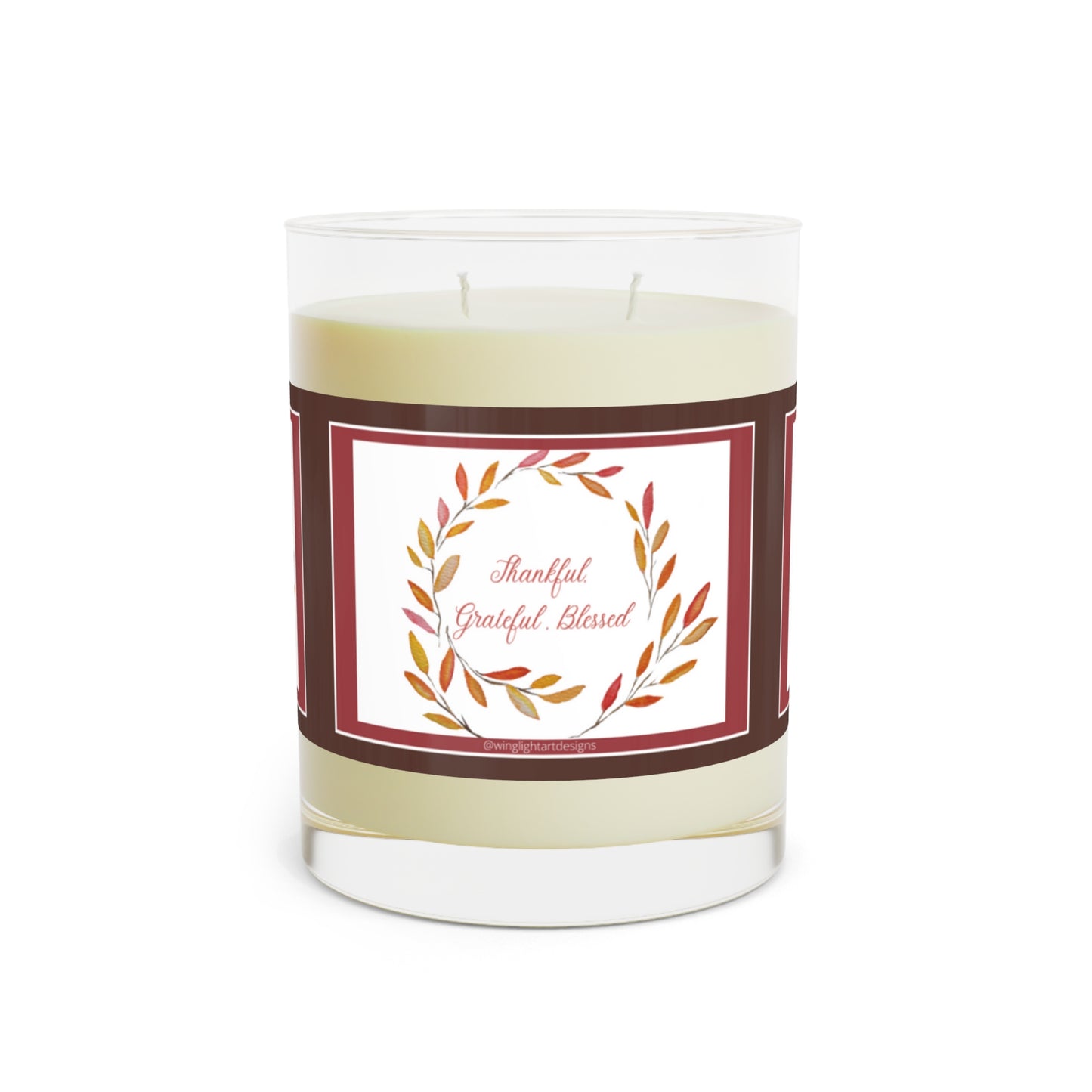 Wing Light Art Designs Grateful Thankful Blessed Burgundy Thanksgiving Scented Candle - Full Glass, 11oz