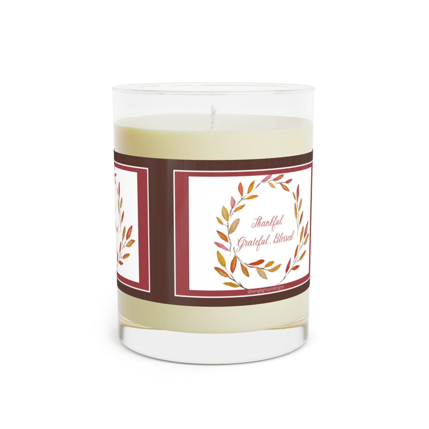 Wing Light Art Designs Grateful Thankful Blessed Burgundy Thanksgiving Scented Candle - Full Glass, 11oz
