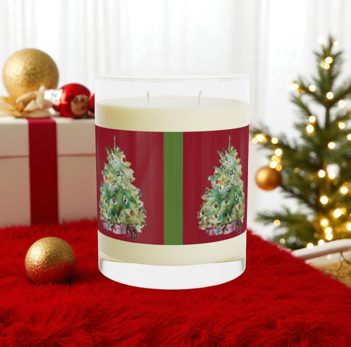 Christmas Tree Soy Candle | Tree Scented Candles | Holiday Scented Candles | Christmas Candle | Winter Candles | Christmas Gift | Home Decor Red Holiday Trees Scented Candle - Full Glass, 11oz