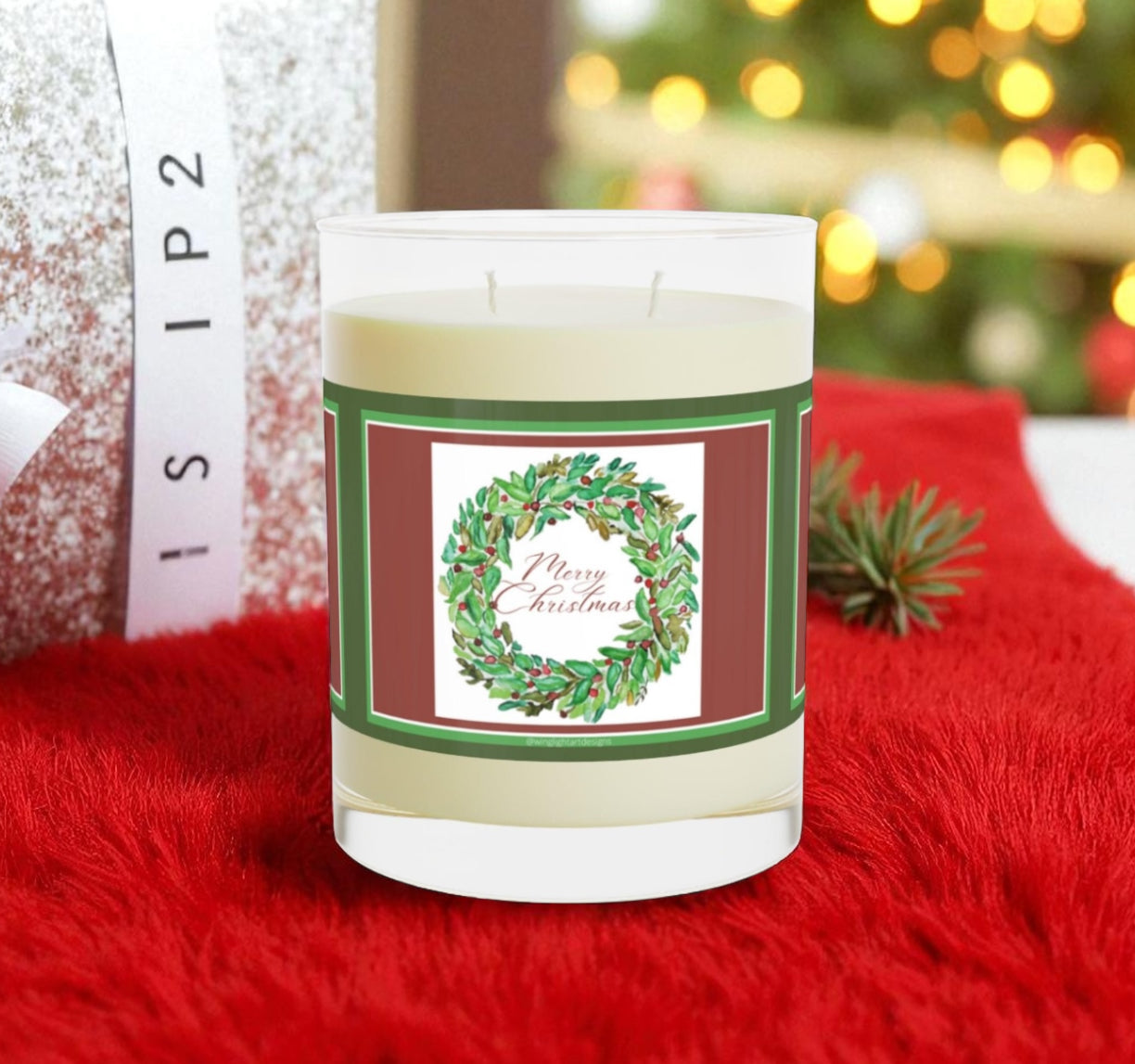 Merry Christmas RED and GREEN Scented Candle - Full Glass, 11oz