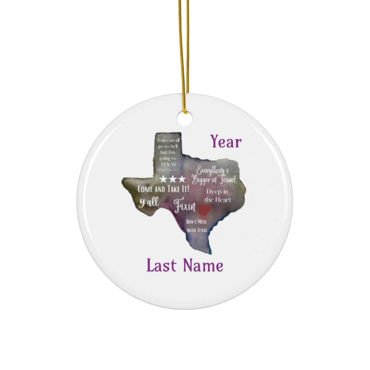 Personalized Stocking Ornament / Texas Christmas Ornament Christmas Gift/Ceramic Ornament