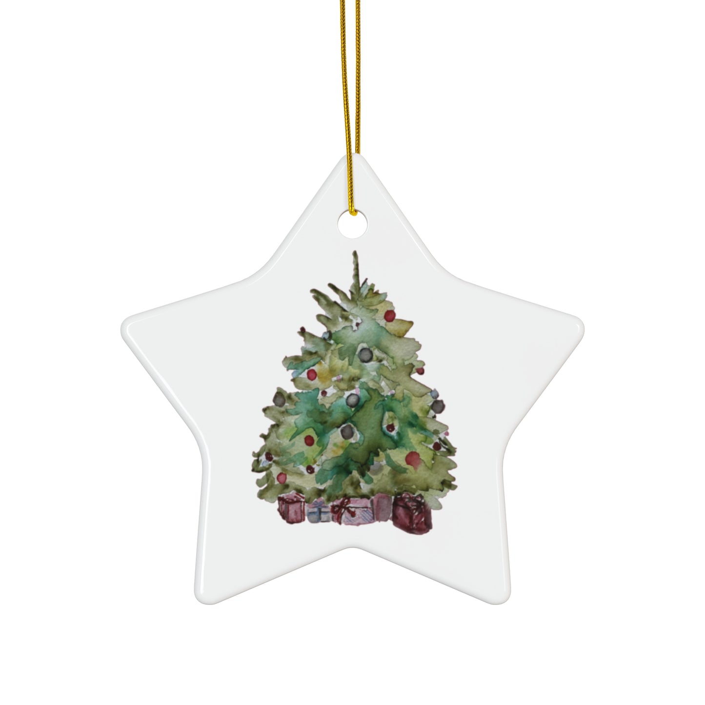 Holiday Tree Ornament Festive Holiday Christmas Tree Ceramic Ornament, 4 Shapes