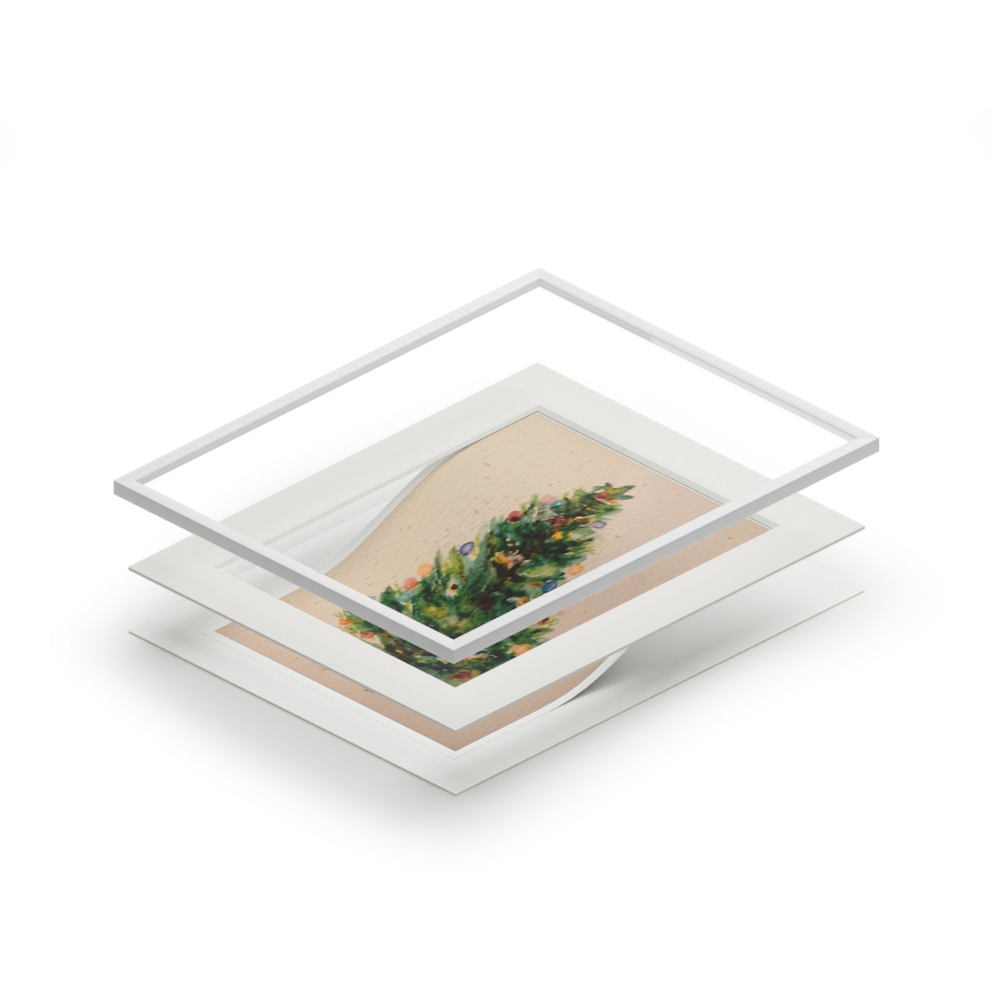 Happy Holidays | Christmas Art Print | Holiday Décor Antique Christmas Tree Fine Art Prints (Passepartout Paper Frame)