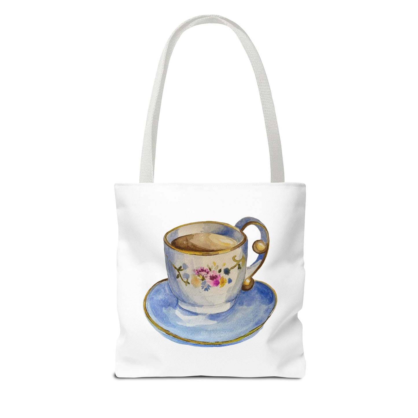 Tea Tote Bag, Bookish Lover Gift, Cute Flowery Tote Bag, Canvas Bag, Aesthetic Bag, Tea Lover Tote Bag Teacup Tote Bag (AOP)