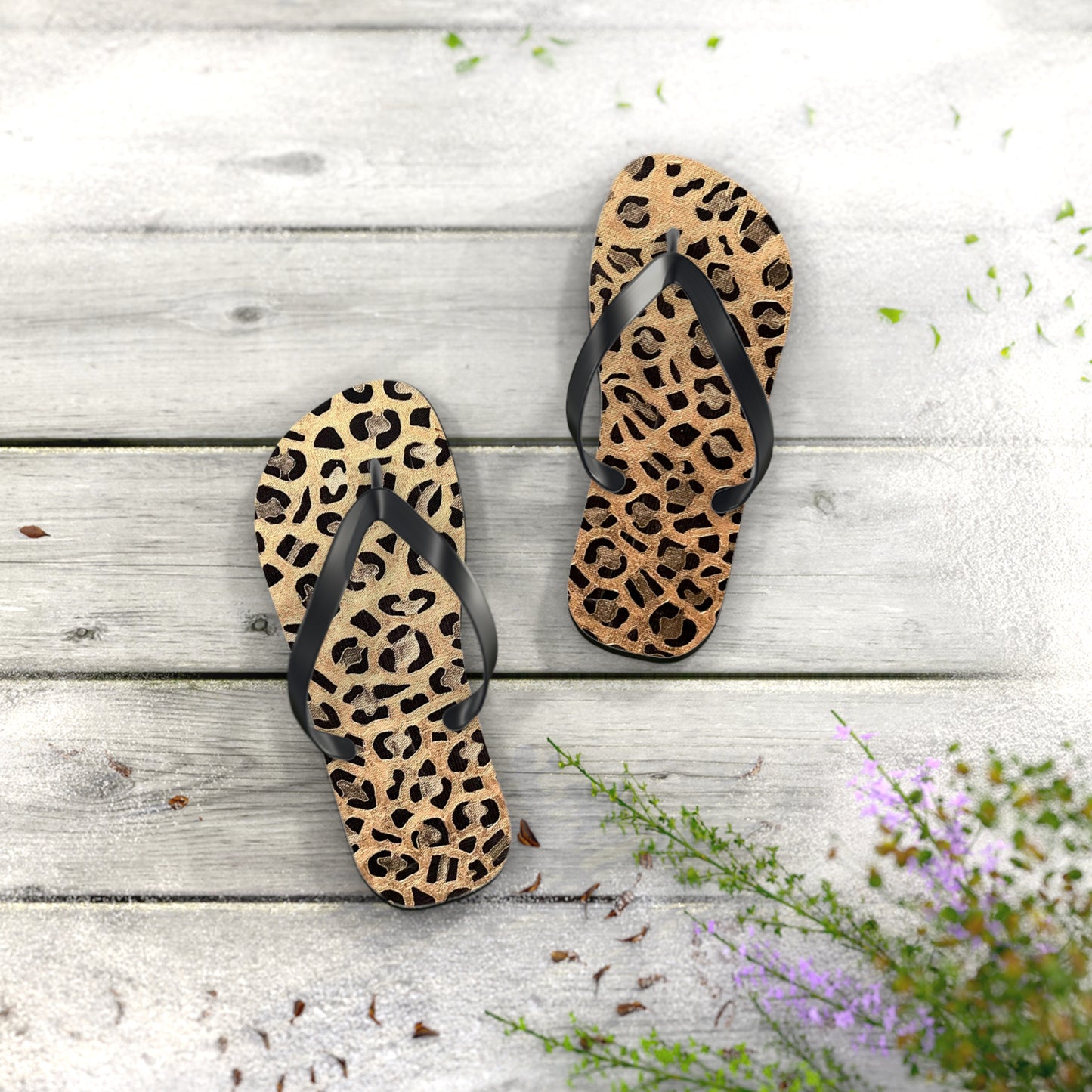 Cat Leopard print Flip Flops/summer thongs/footwear, Animal print flip flops, thongs Gold Leopard Flip Flops