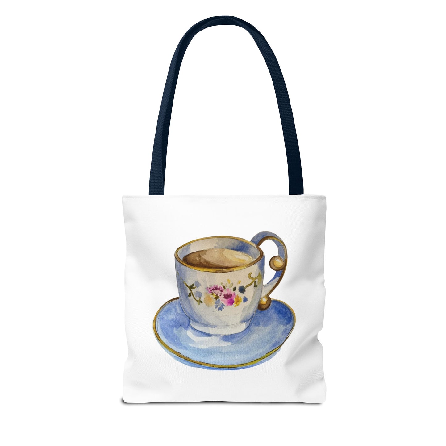 Tea Tote Bag, Bookish Lover Gift, Cute Flowery Tote Bag, Canvas Bag, Aesthetic Bag, Tea Lover Tote Bag Teacup Tote Bag (AOP)