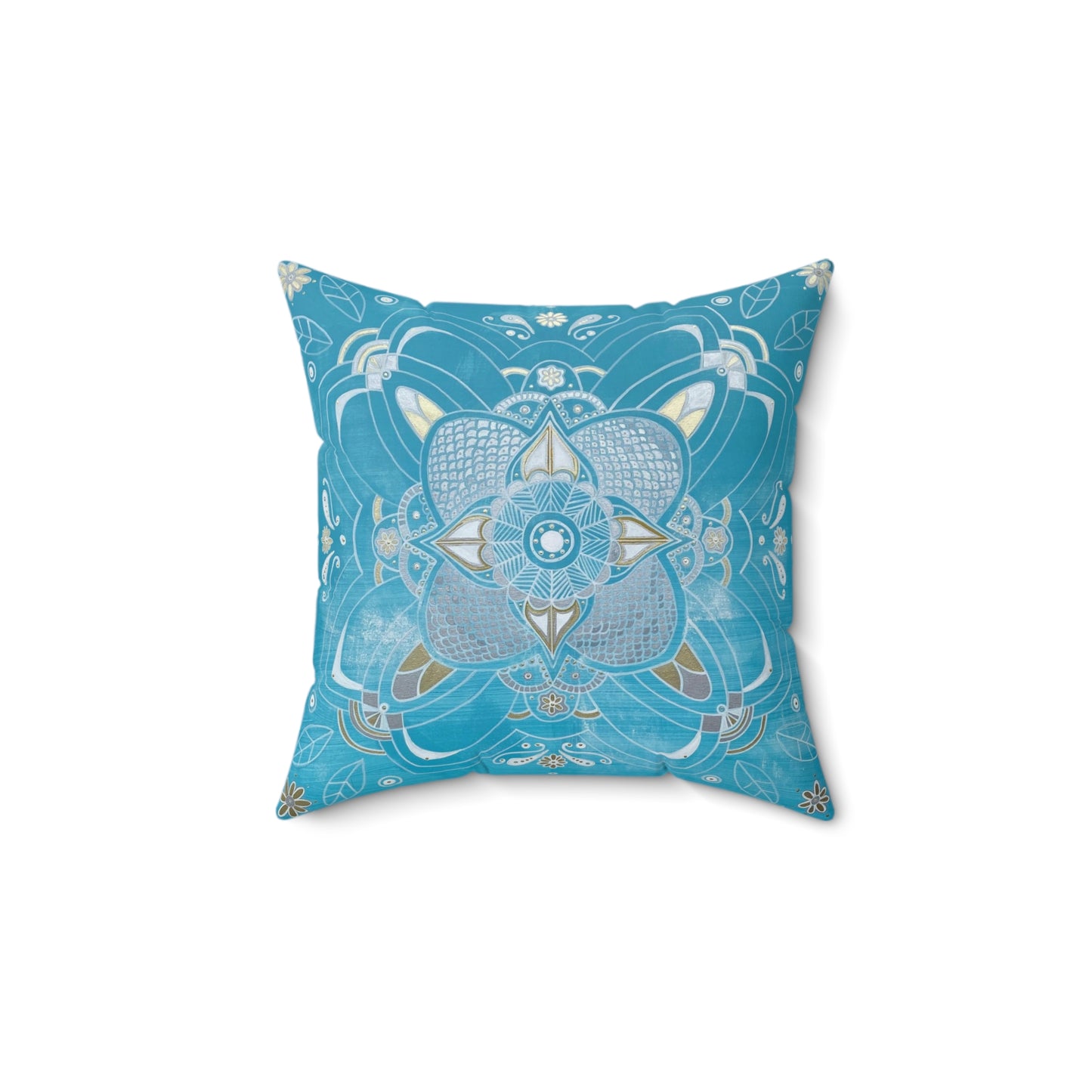 Mandala Pillow Cover| Geometric Cushion Case | Decorative Blue Mandala Pillowcase | Rustic Home Decor | Farmhouse Style Authentic CushionBlue Mandala Spun Polyester Square Pillow