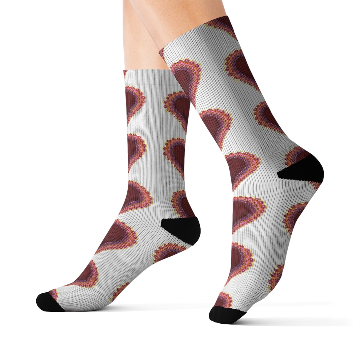 Funny Socks Women & Men • Heart Socks • Heart Socks • White Socks • Crew Socks with Motif Frilly Heart Sublimation Socks