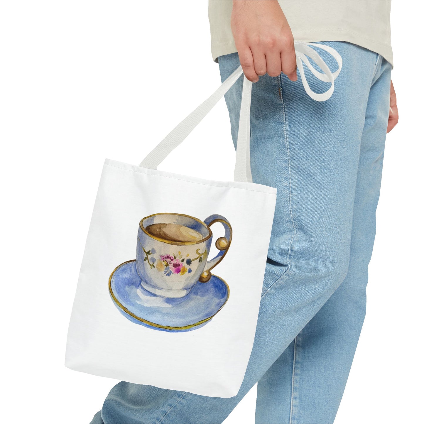 Tea Tote Bag, Bookish Lover Gift, Cute Flowery Tote Bag, Canvas Bag, Aesthetic Bag, Tea Lover Tote Bag Teacup Tote Bag (AOP)