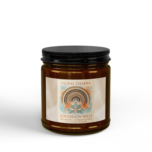 The Sovereign Audit Sacral Chakra Soy Candle — Scented 4oz & 9oz Amber Jar with Black Lid
