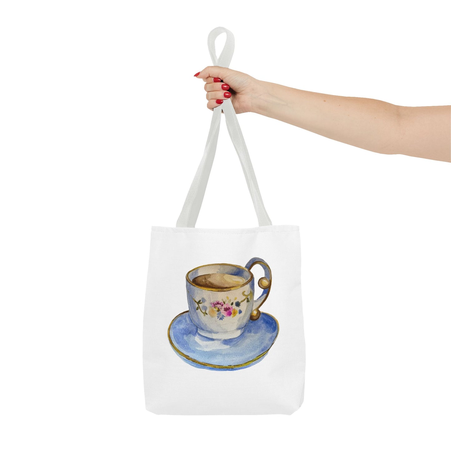 Tea Tote Bag, Bookish Lover Gift, Cute Flowery Tote Bag, Canvas Bag, Aesthetic Bag, Tea Lover Tote Bag Teacup Tote Bag (AOP)