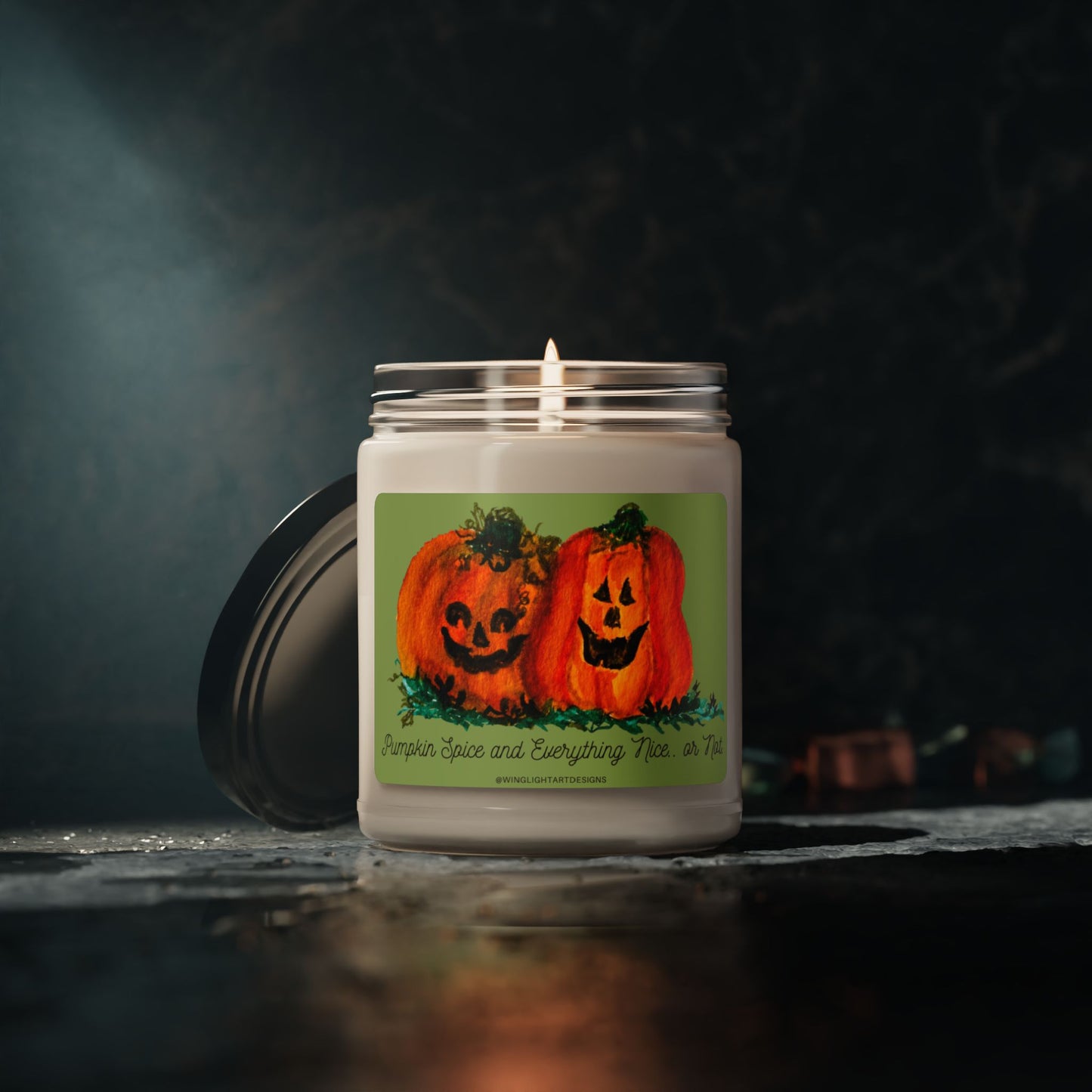 Natural Soy Wax Candle Pumpkin Spice & Everything Nice or Not Halloween Scented Custom Label Candle, 9oz