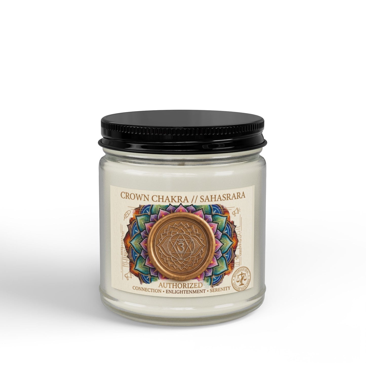 The Sovereign Audit™ Crown Chakra Soy Candle (4oz & 9oz) — Crown/Sahasrara Scented Jar with Black Lid
