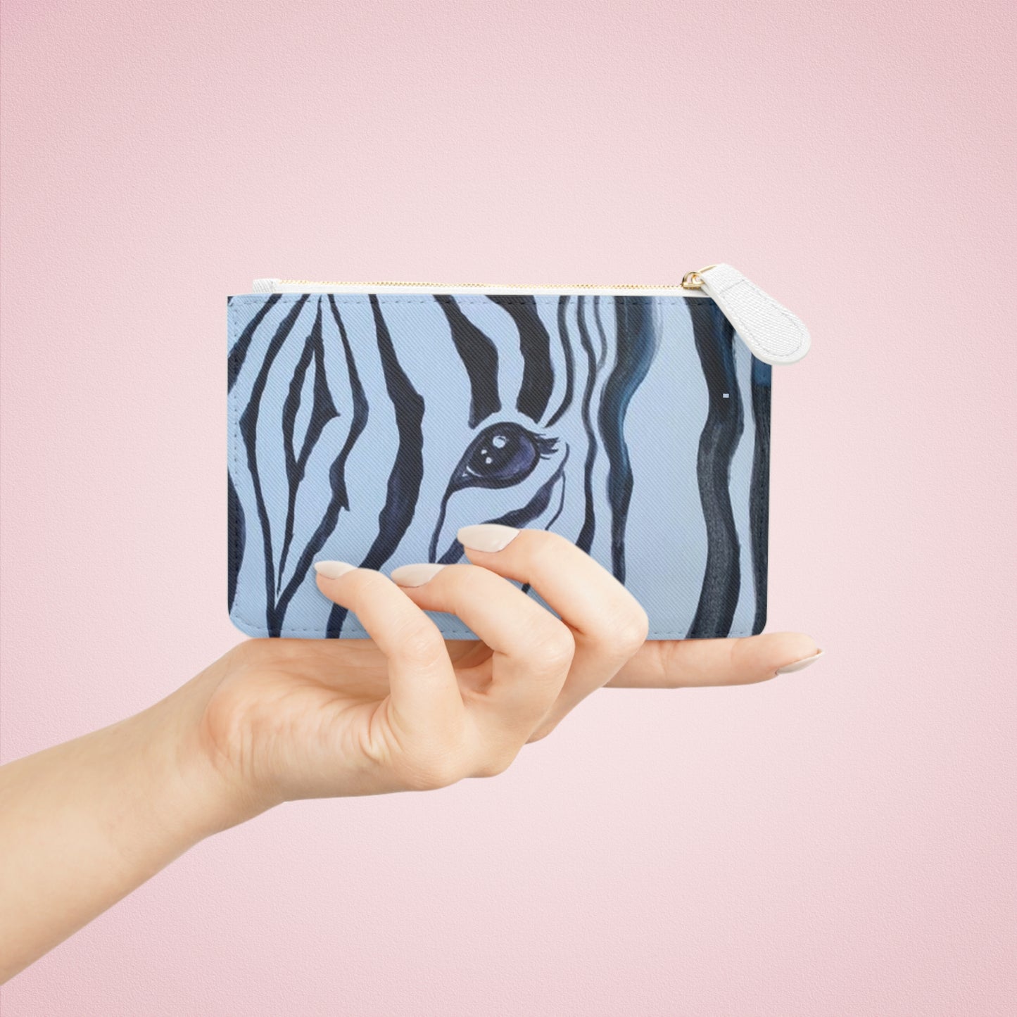 Double-Sided Print Clutch Zipper Bag  Faux Leather Zebra Print Zebra Watercolor Mini Clutch Bag