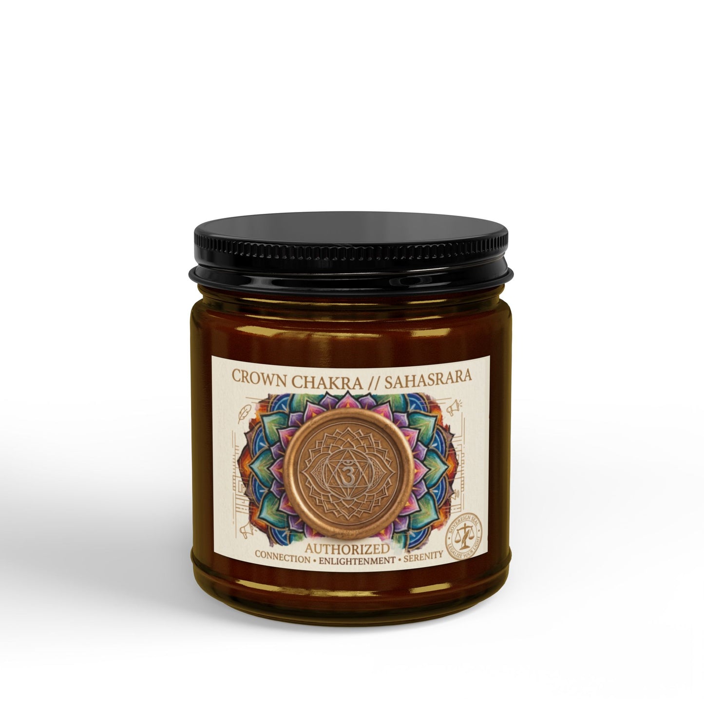 The Sovereign Audit™ Crown Chakra Soy Candle (4oz & 9oz) — Crown/Sahasrara Scented Jar with Black Lid