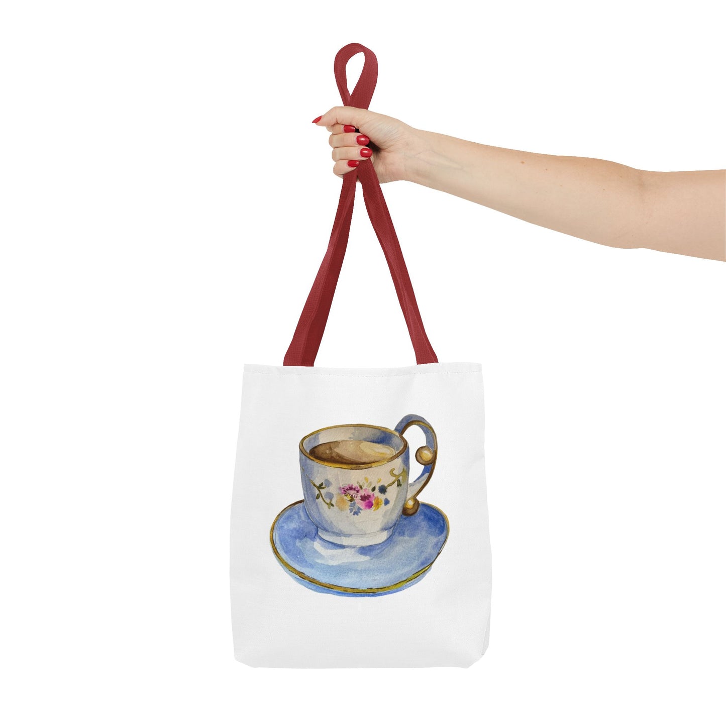 Tea Tote Bag, Bookish Lover Gift, Cute Flowery Tote Bag, Canvas Bag, Aesthetic Bag, Tea Lover Tote Bag Teacup Tote Bag (AOP)