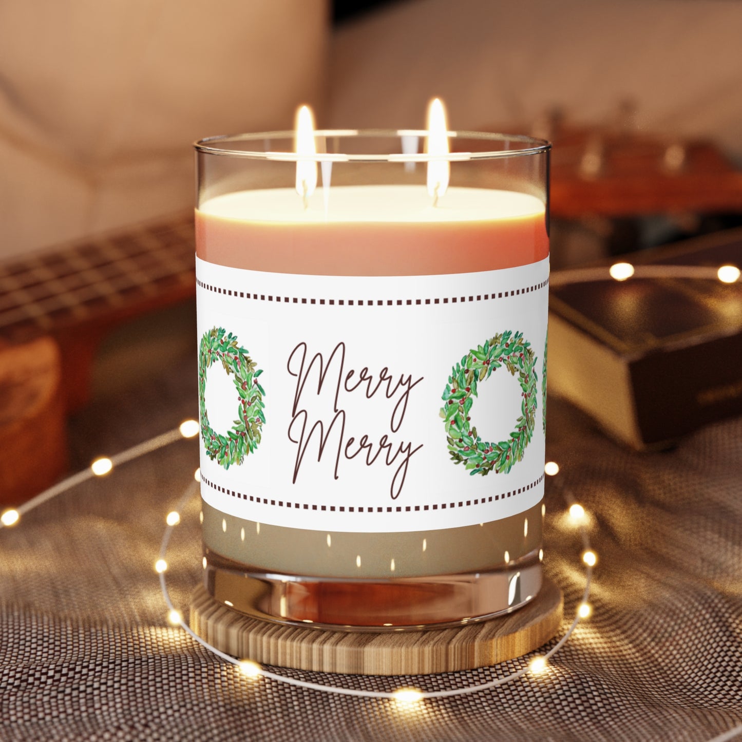 Wing Light Art Designs Merry Merry Christmas Wreath Scented Candle - Full Glass, 11oz