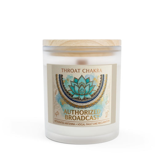 The Sovereign Audit Throat Chakra Frosted Glass Candle — 'Authorized Broadcast' Aromatherapy 11oz