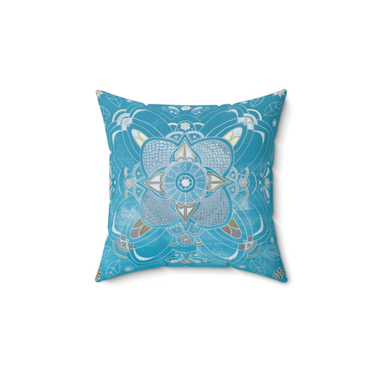 Mandala Pillow Cover| Geometric Cushion Case | Decorative Blue Mandala Pillowcase | Rustic Home Decor | Farmhouse Style Authentic CushionBlue Mandala Spun Polyester Square Pillow