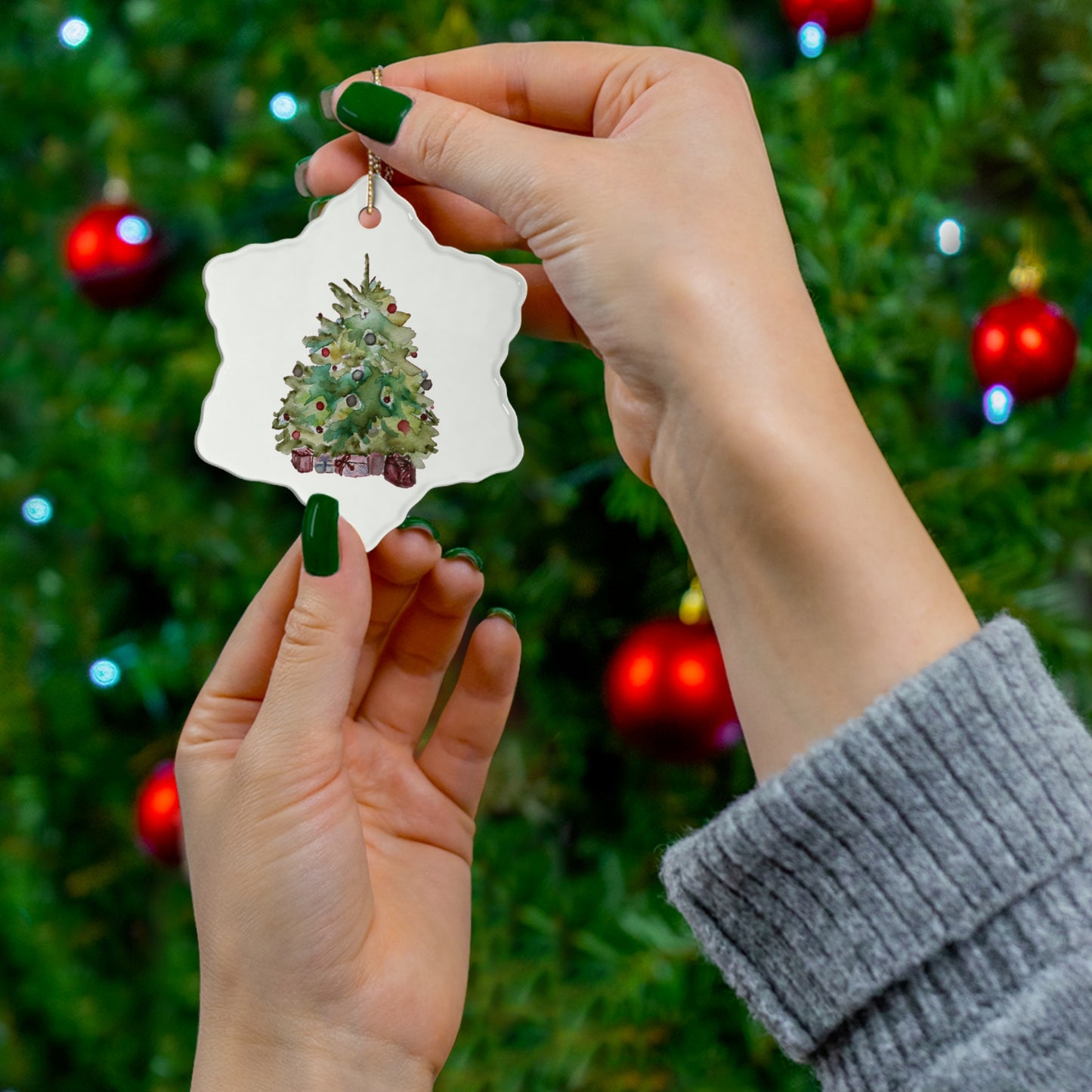 Holiday Tree Ornament Festive Holiday Christmas Tree Ceramic Ornament, 4 Shapes