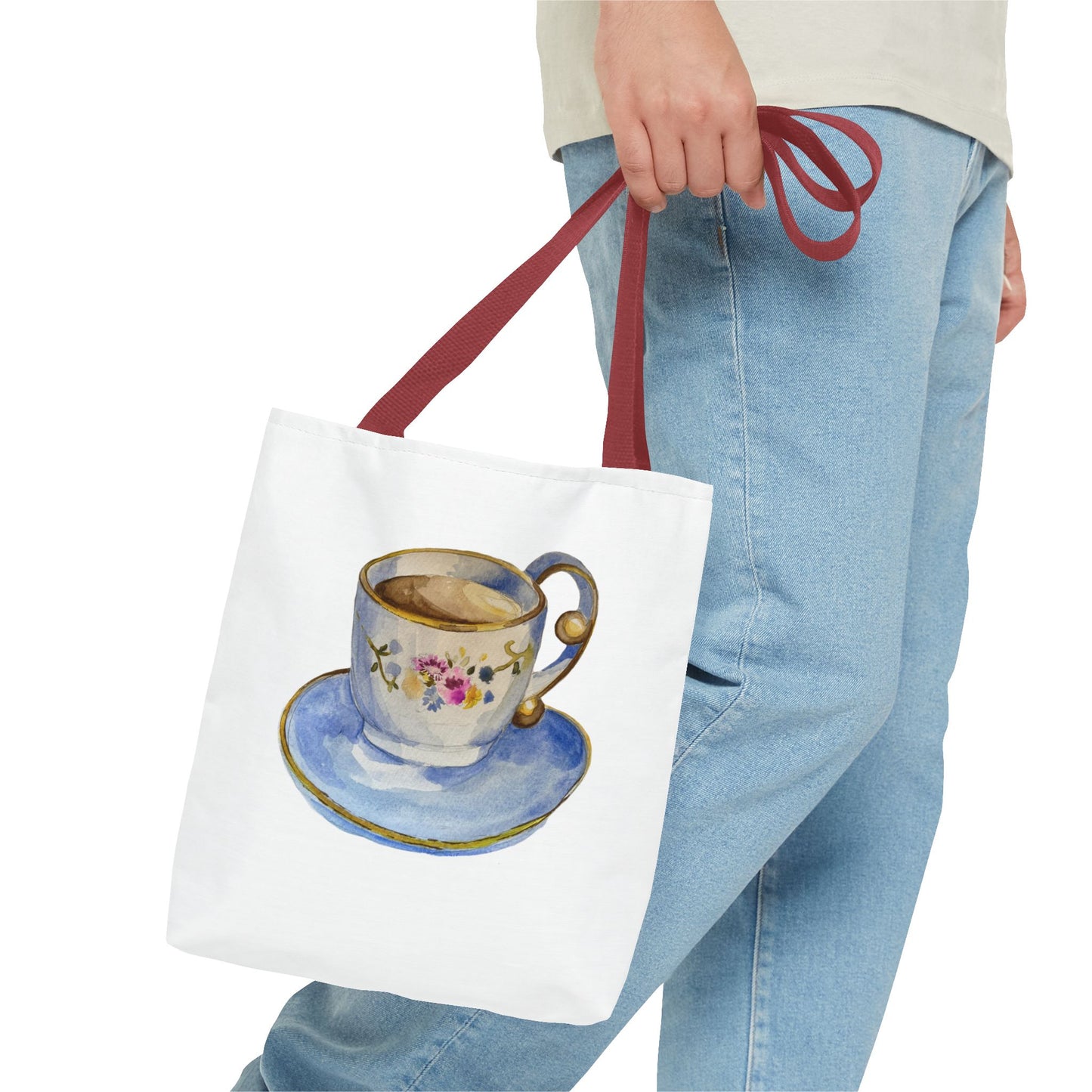 Tea Tote Bag, Bookish Lover Gift, Cute Flowery Tote Bag, Canvas Bag, Aesthetic Bag, Tea Lover Tote Bag Teacup Tote Bag (AOP)