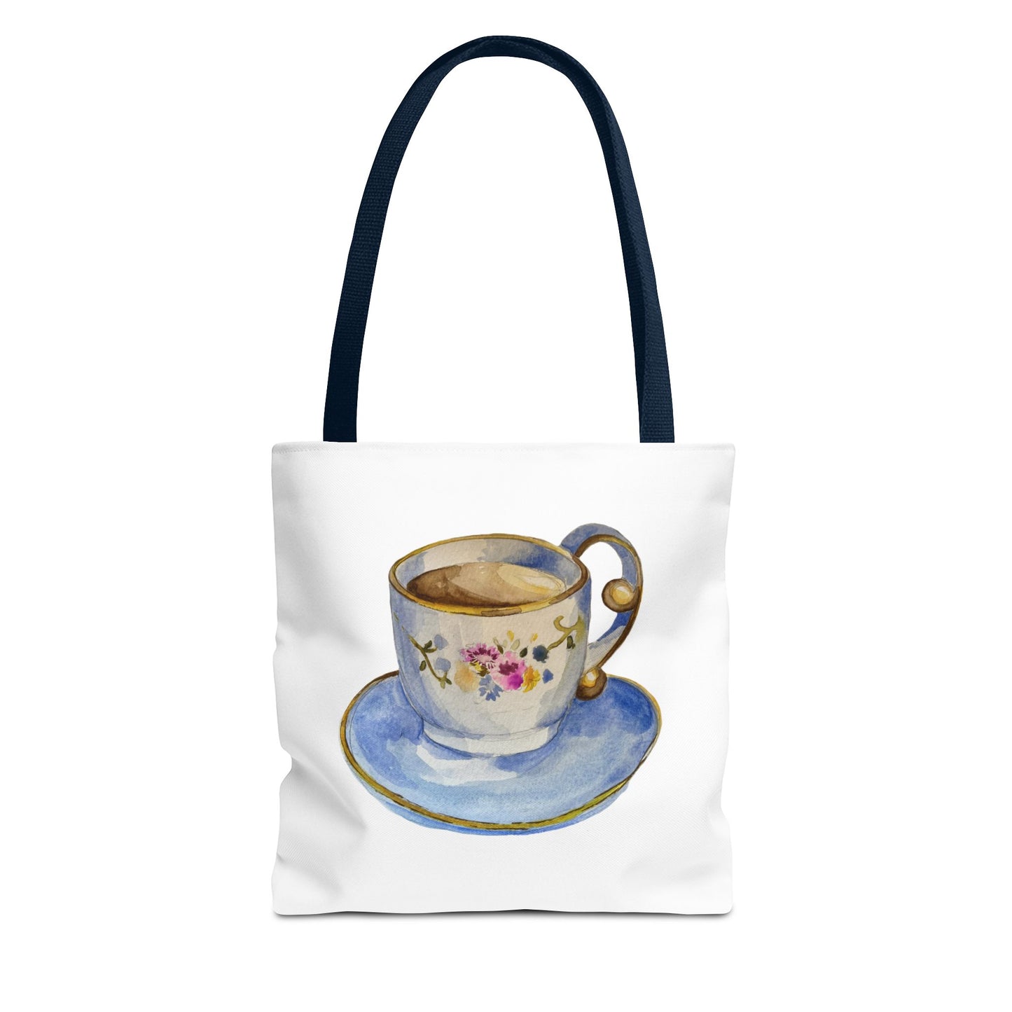 Tea Tote Bag, Bookish Lover Gift, Cute Flowery Tote Bag, Canvas Bag, Aesthetic Bag, Tea Lover Tote Bag Teacup Tote Bag (AOP)