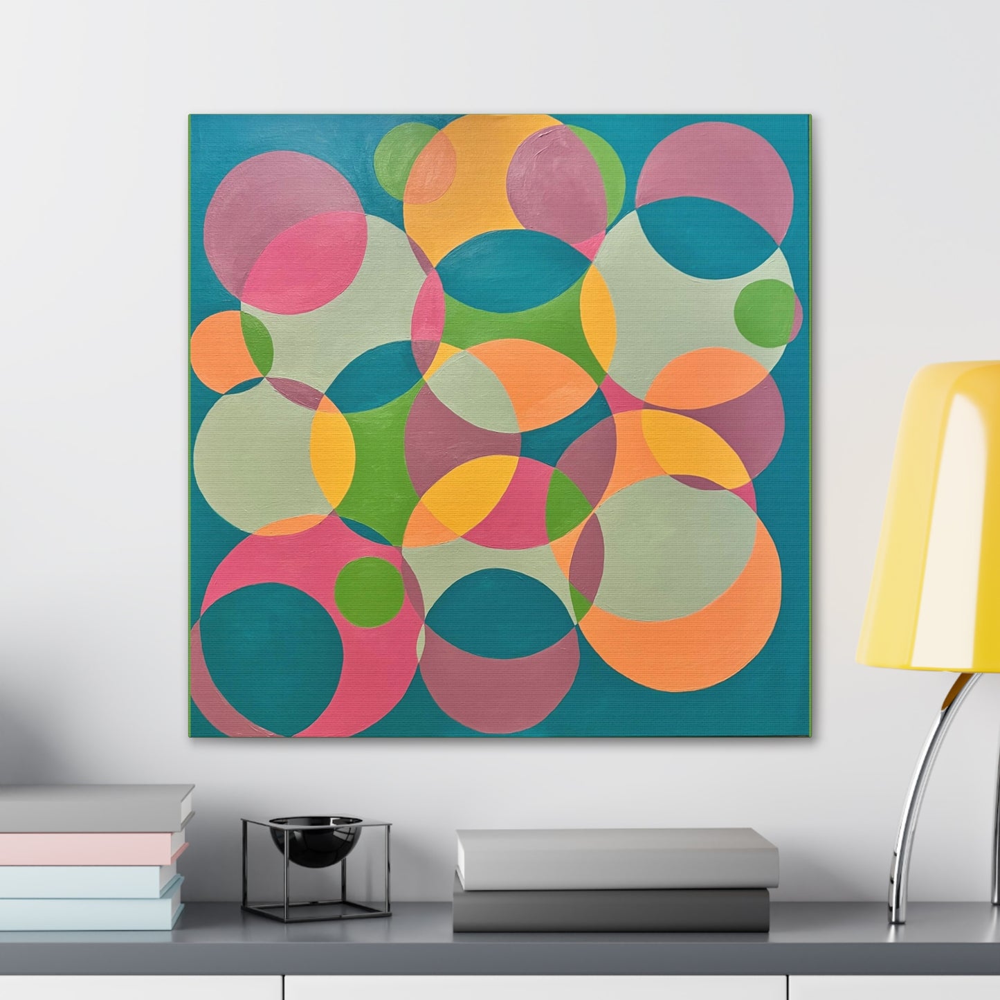 Circle wall art, Bubble wall art, interlocking circles wall art, Geometric wall art, Twisted rings decor, Modern circle wall art, Overlapping Circles wall art Interlocking Inclusion Painting by Erica Haupert Canvas Gallery Wraps