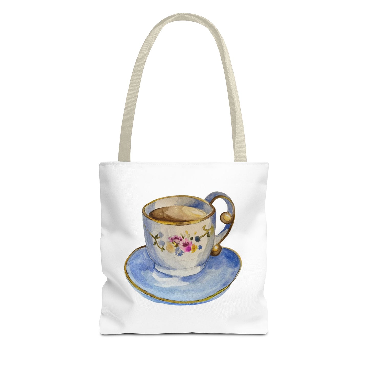 Tea Tote Bag, Bookish Lover Gift, Cute Flowery Tote Bag, Canvas Bag, Aesthetic Bag, Tea Lover Tote Bag Teacup Tote Bag (AOP)