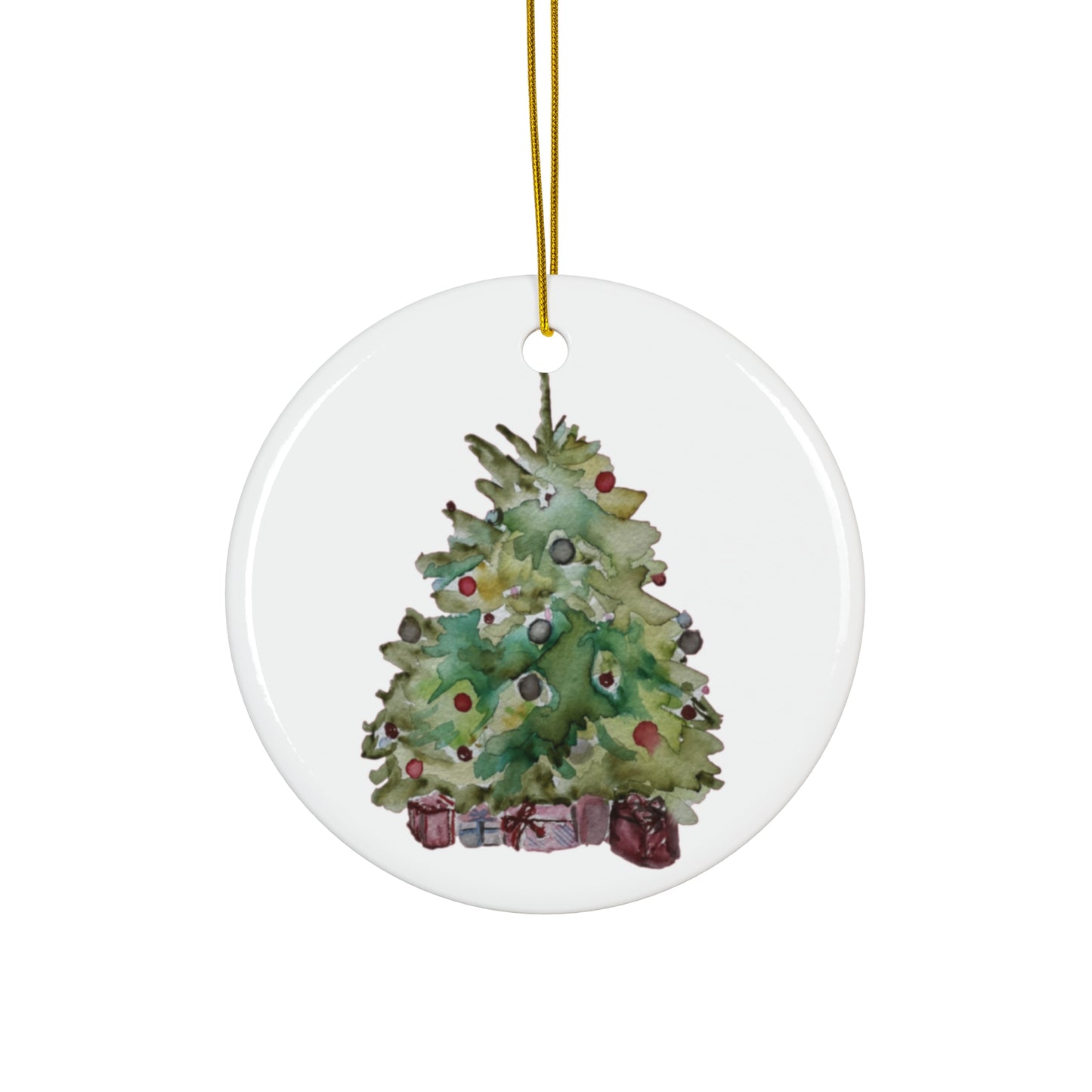 Holiday Tree Ornament Festive Holiday Christmas Tree Ceramic Ornament, 4 Shapes