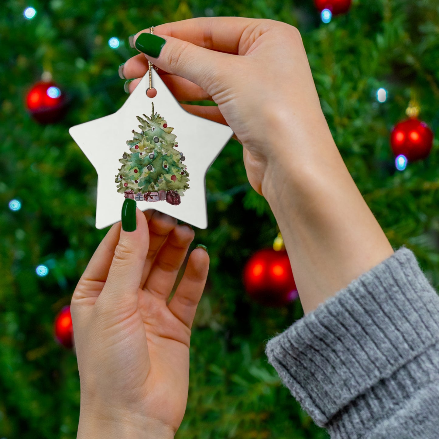 Holiday Tree Ornament Festive Holiday Christmas Tree Ceramic Ornament, 4 Shapes