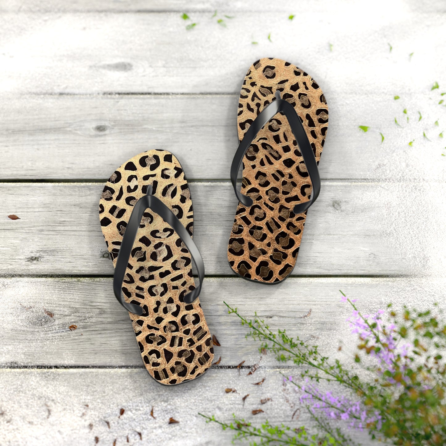 Cat Leopard print Flip Flops/summer thongs/footwear, Animal print flip flops, thongs Gold Leopard Flip Flops