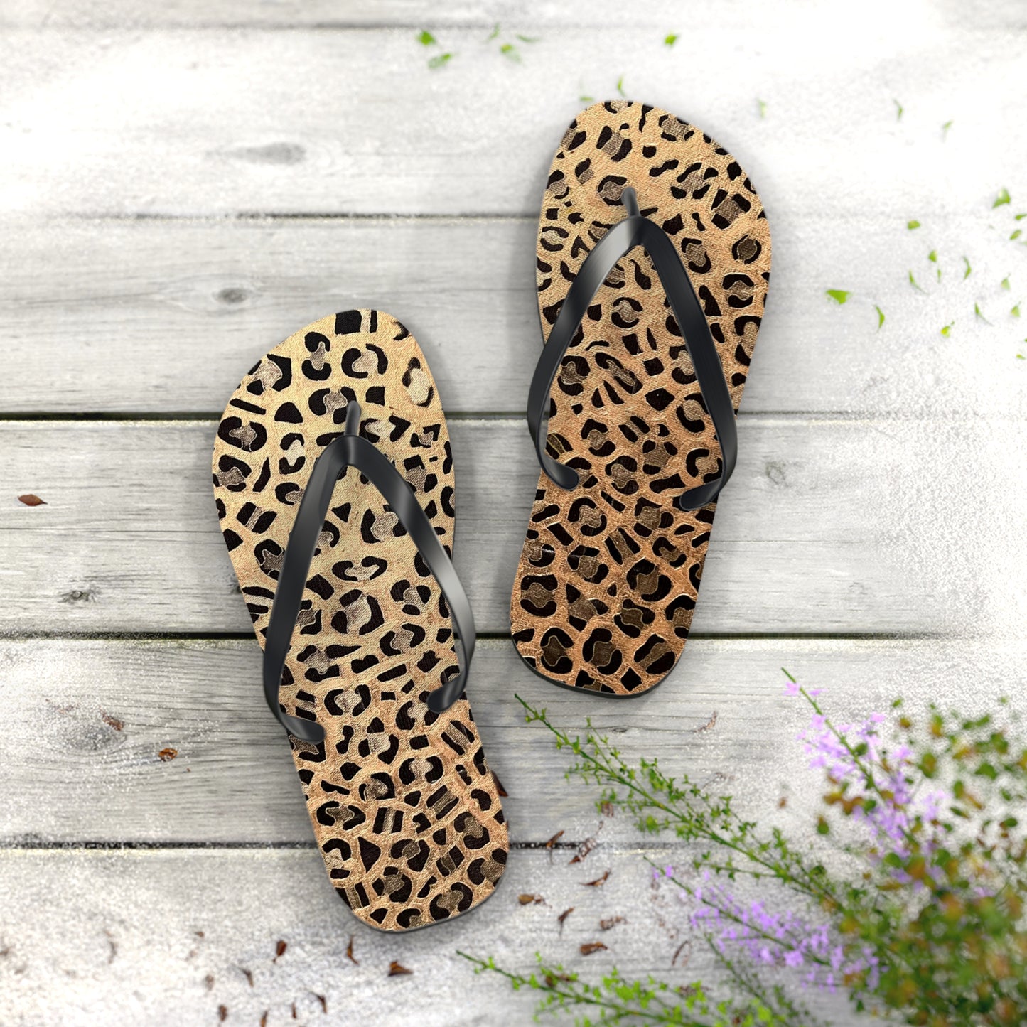 Cat Leopard print Flip Flops/summer thongs/footwear, Animal print flip flops, thongs Gold Leopard Flip Flops