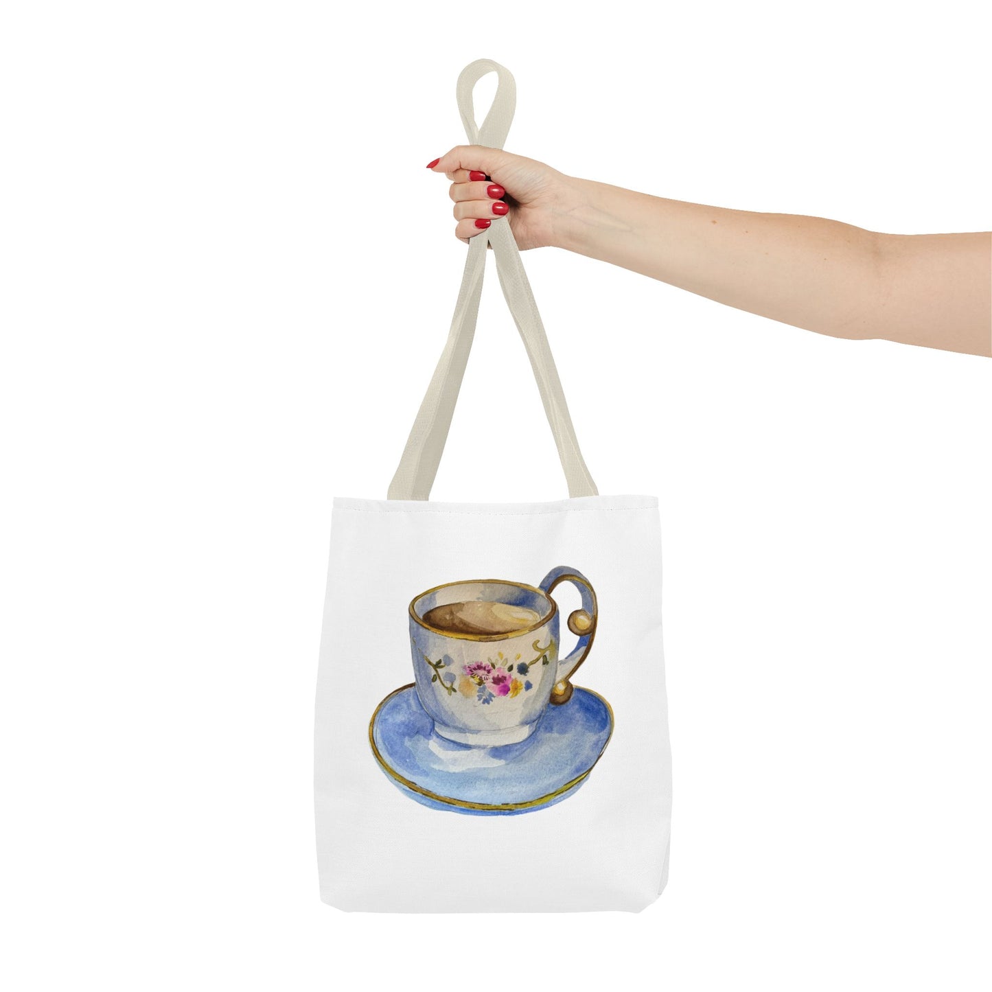 Tea Tote Bag, Bookish Lover Gift, Cute Flowery Tote Bag, Canvas Bag, Aesthetic Bag, Tea Lover Tote Bag Teacup Tote Bag (AOP)