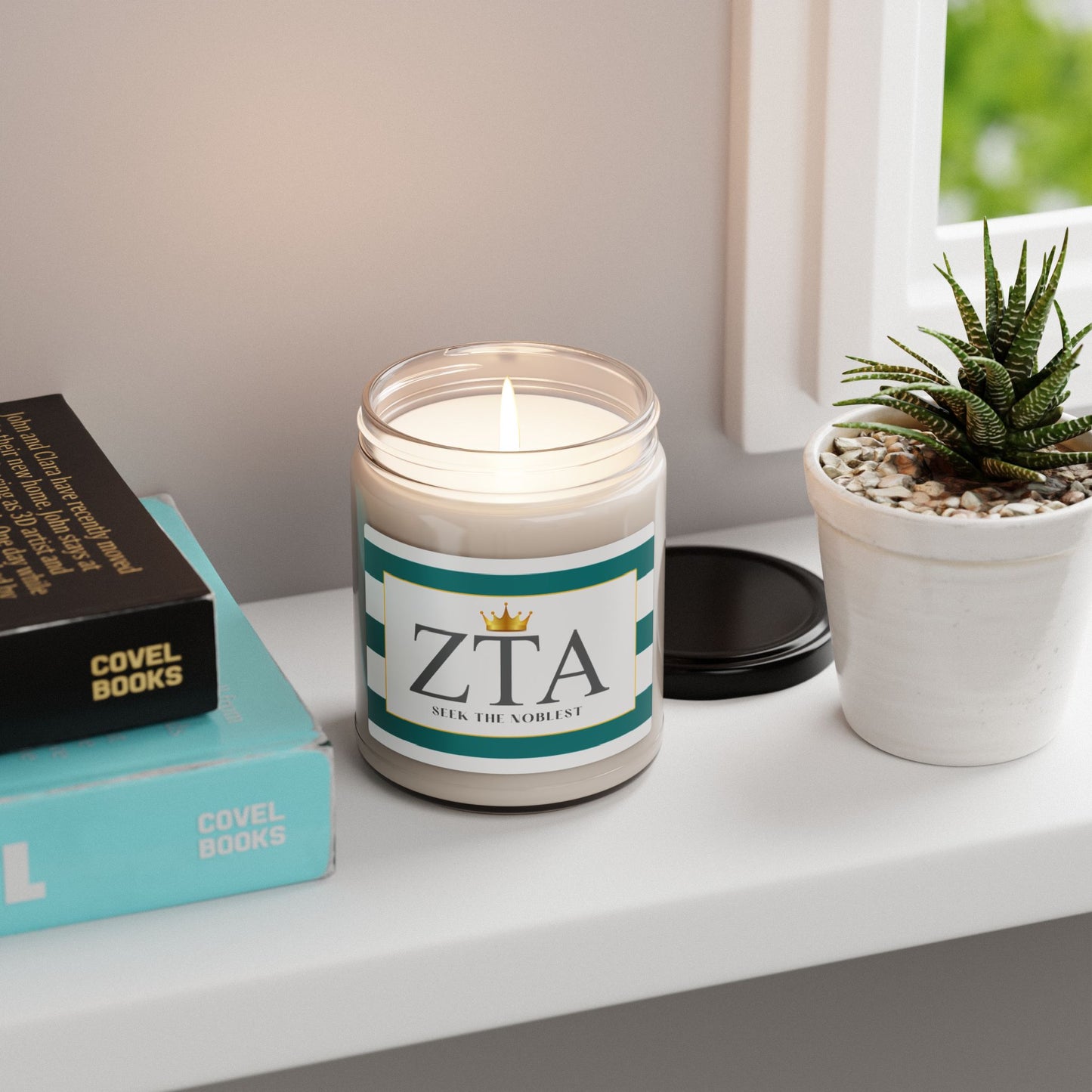 ZTA Zeta Tau Alpha Sorority House Soy Wax Candle, Greek Life Gift Candle, Gift For Sorority Girl, College Move-In Gift, Eco Friendly 9oz. Candle Scented Soy Candle, 9oz