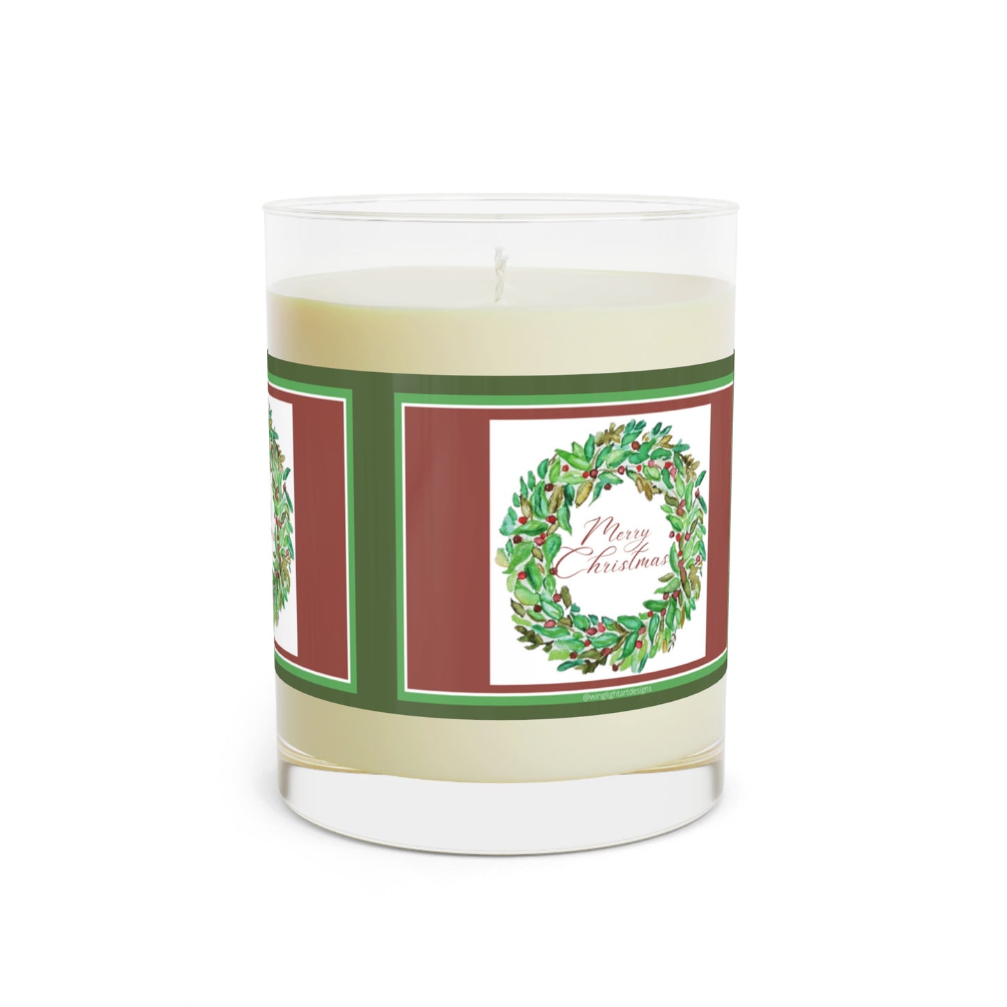 Wing Light Art Designs Merry Christmas RED and GREEN Scented Candle - Full Glass, 11oz