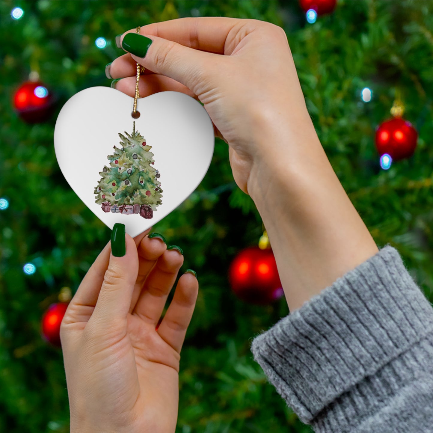 Holiday Tree Ornament Festive Holiday Christmas Tree Ceramic Ornament, 4 Shapes