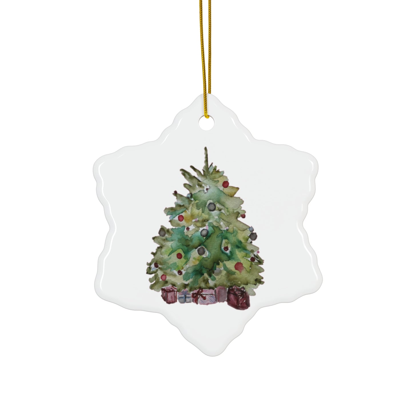 Holiday Tree Ornament Festive Holiday Christmas Tree Ceramic Ornament, 4 Shapes