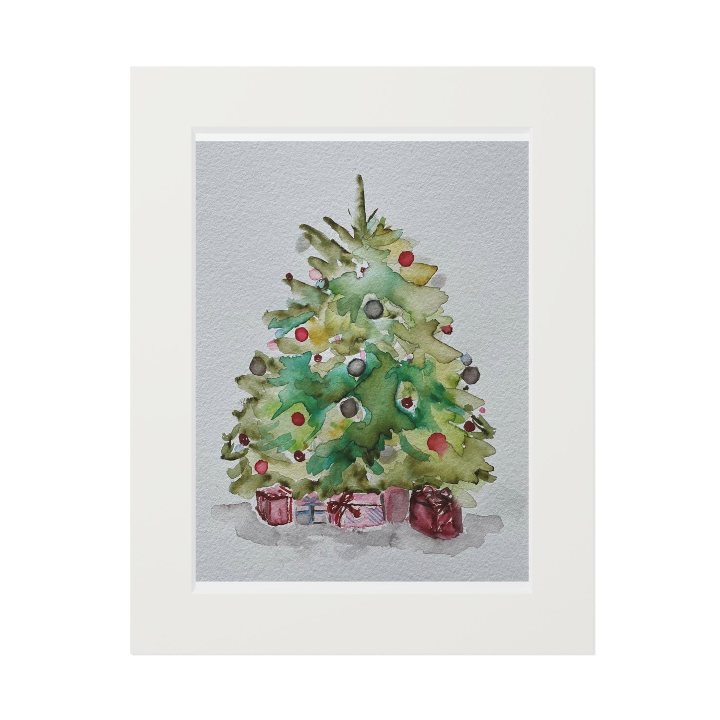 Happy Holidays | Christmas Art Print | Holiday Décor Christmas Tree Fine Art Prints (Passepartout Paper Frame)