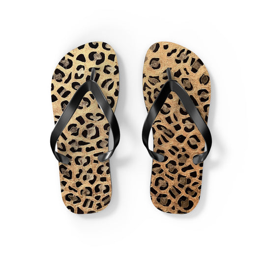 Cat Leopard print Flip Flops/summer thongs/footwear, Animal print flip flops, thongs Gold Leopard Flip Flops