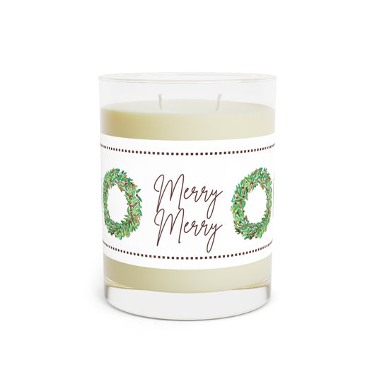 Wing Light Art Designs Merry Merry Christmas Wreath Scented Candle - Full Glass, 11oz