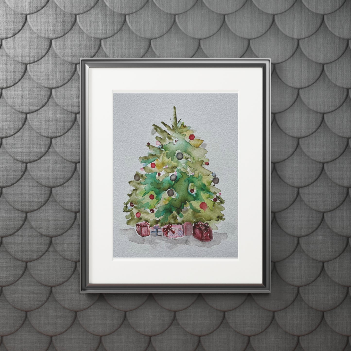 Happy Holidays | Christmas Art Print | Holiday Décor Christmas Tree Fine Art Prints (Passepartout Paper Frame)