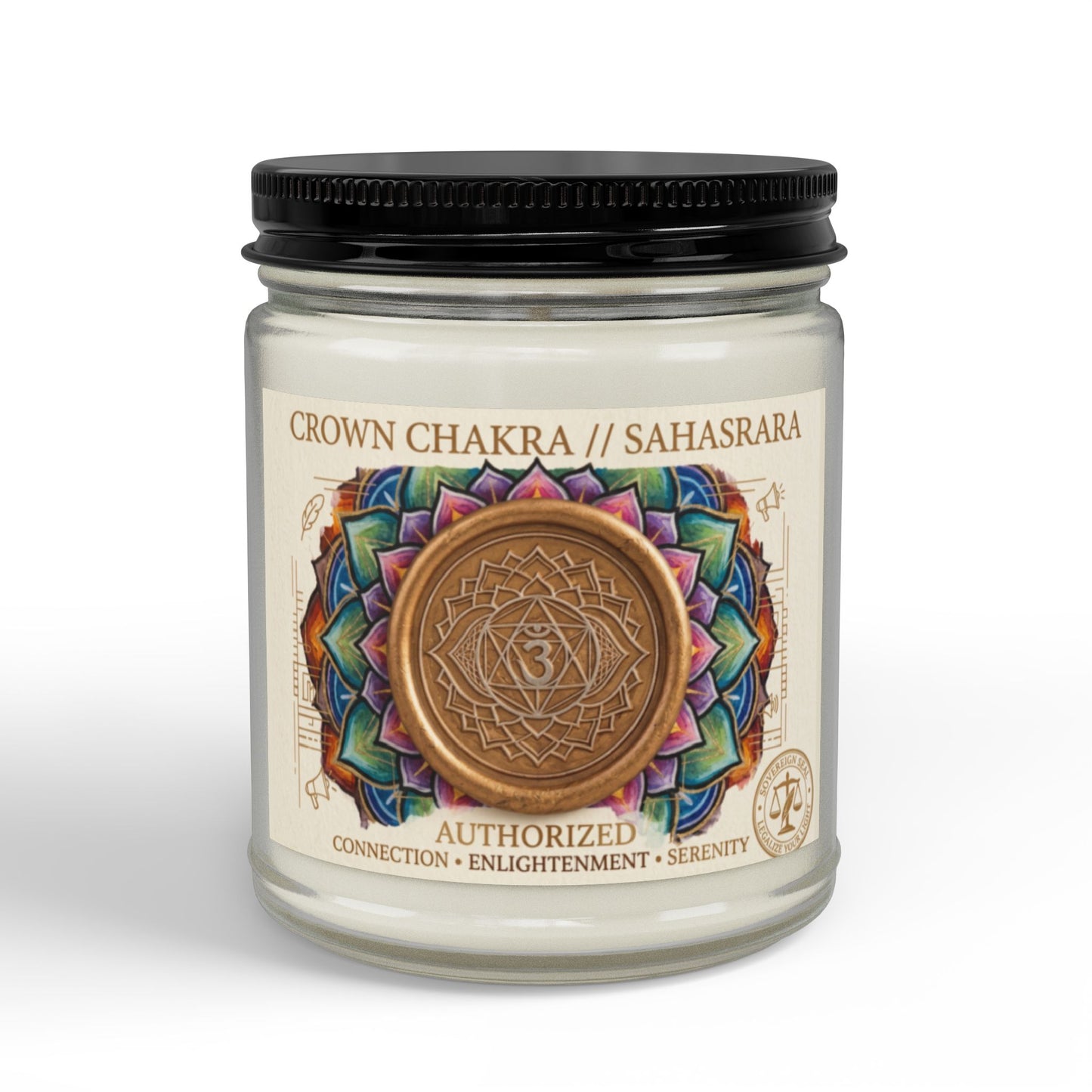 The Sovereign Audit™ Crown Chakra Soy Candle (4oz & 9oz) — Crown/Sahasrara Scented Jar with Black Lid