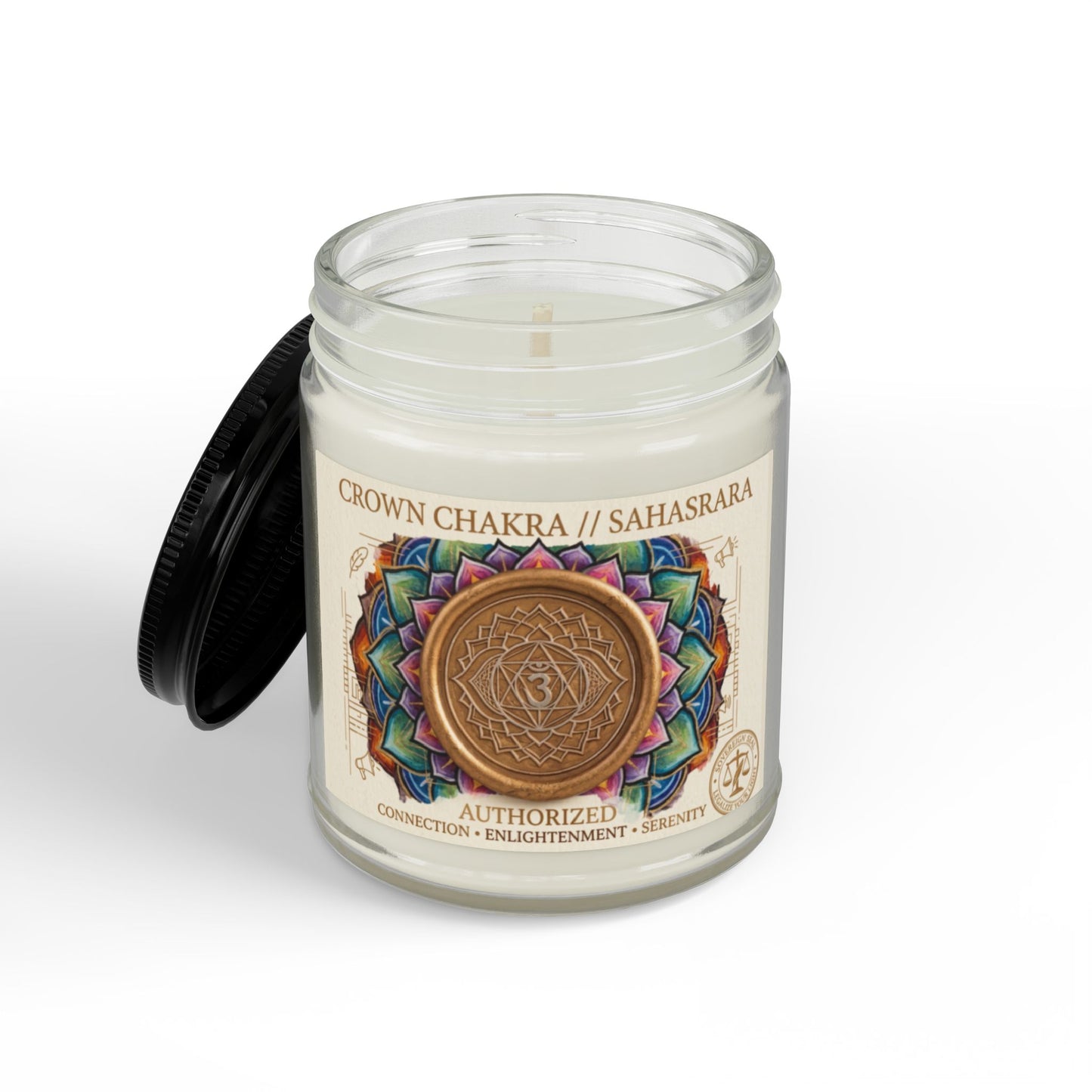 The Sovereign Audit™ Crown Chakra Soy Candle (4oz & 9oz) — Crown/Sahasrara Scented Jar with Black Lid