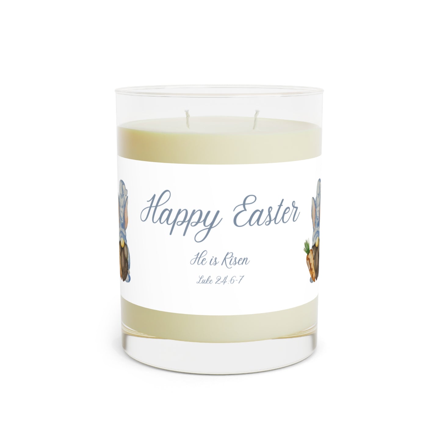 Hand-Poured Luxury Scented Soy Blue Gnome Easter Scented Aromatherapy Candle - Full Glass, 11oz