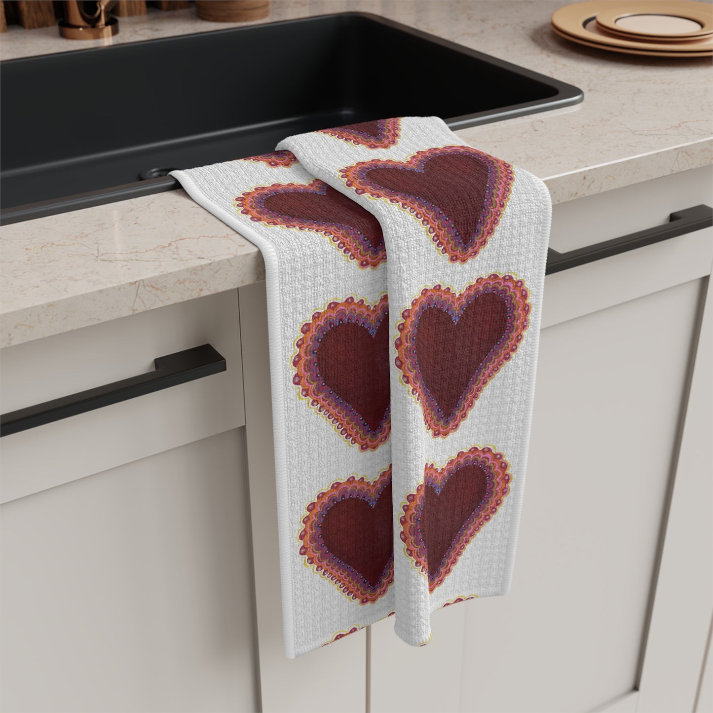 Valentines Day Decor. Towels. Farmhouse Decor. Valentines Day Gift. Tea Towel Kitchen Towels. Dish Towel. Heart. Frilly Heart Microfiber Tea Towel