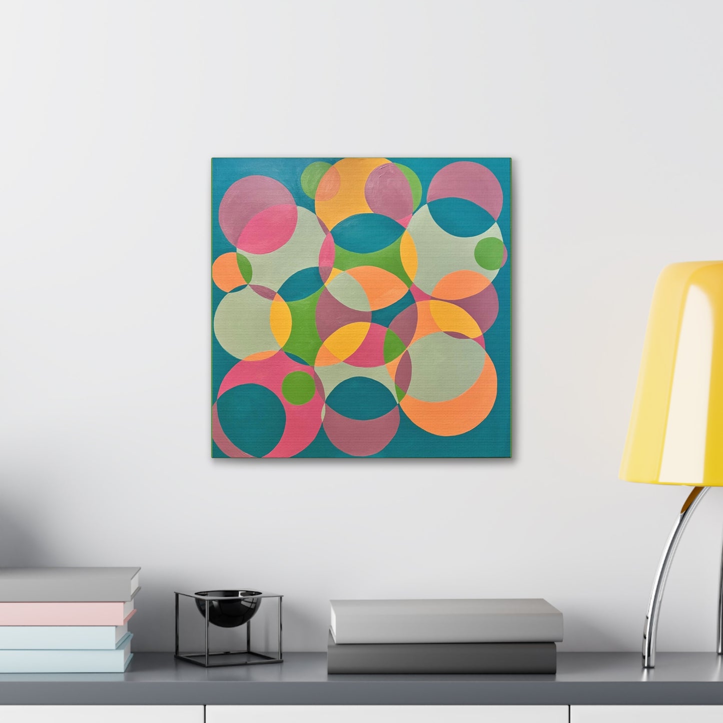 Circle wall art, Bubble wall art, interlocking circles wall art, Geometric wall art, Twisted rings decor, Modern circle wall art, Overlapping Circles wall art Interlocking Inclusion Painting by Erica Haupert Canvas Gallery Wraps