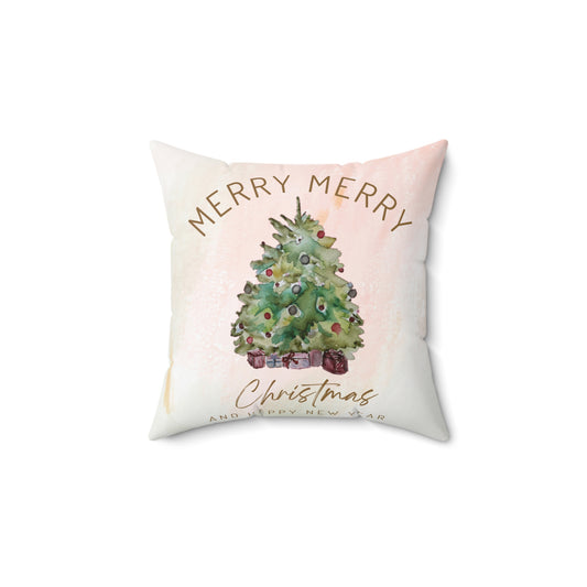 Merry Christmas watercolor tree throw pillow cover – view 2